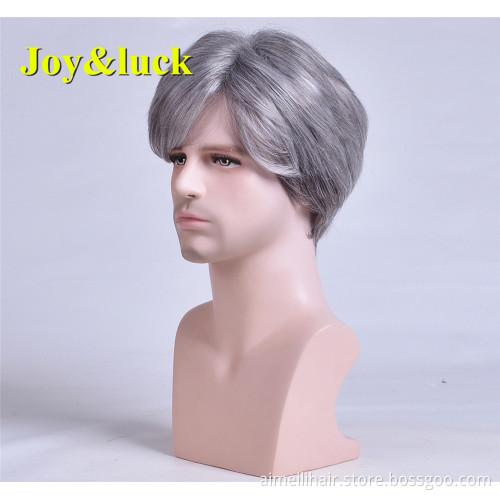 Wholesale Wigs for Men Daily or Party Hairstyle Male Grey Color Man Hair Short Natural Straight Men Wigs Synthetic Hair Wigs